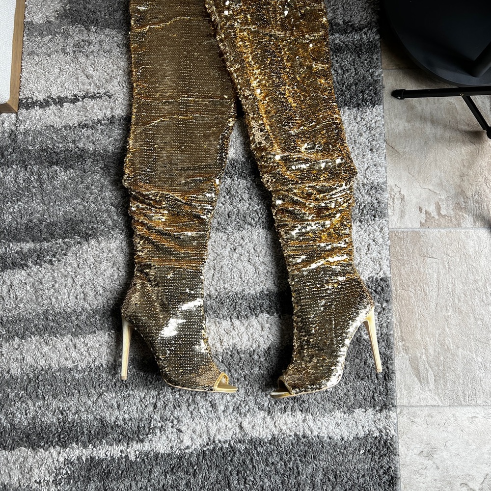 Gold Sequin Stiletto Boots